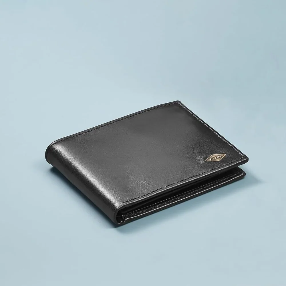 Fossil Men's Ryan Leather RFID-Blocking Bifold with Flip ID Wallet Black